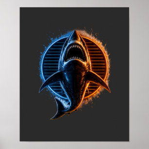 Blå och orange haj grafisk t-shirt design   Vild Poster