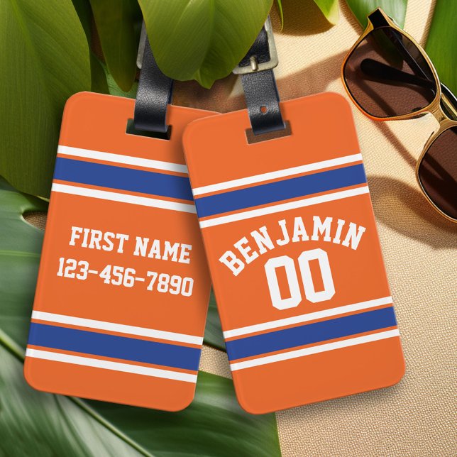Blå och Orange Iports Jersey-nummer Bagagebricka (Custom Luggage Tag)