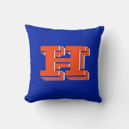 Blå och orange kollegiala färgstilsmonogram kudde