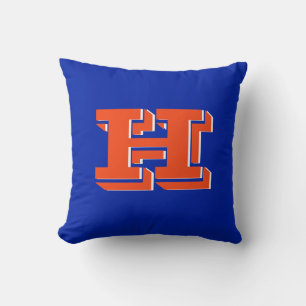 Blå och orange kollegiala färgstilsmonogram kudde