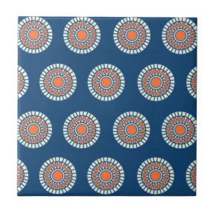 Blå och Orange Mandala-cirkulär Kakelplatta