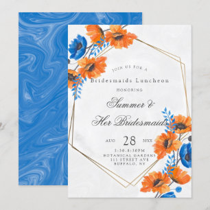 Blå och Orange Poppy Bridesmaids Luncheon Inbjudningar