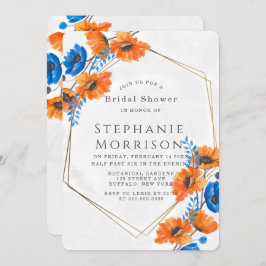 Blå och Orange Poppy Guld Möhippa Inbjudningar