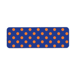 Blå och orange prickar returadress etikett