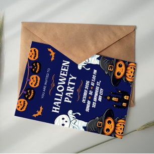Blå och Orange Pumpa Boo Halloween-fest Inbjudningar