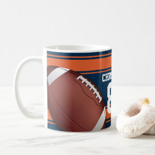 Blå och Orange Rand Jersey Grid Järn Football Kaffemugg