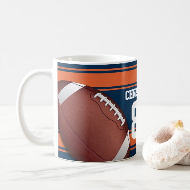 Blå och Orange Rand Jersey Grid Järn Football Kaffemugg (Med munk)