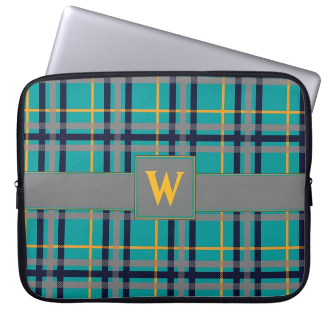 Blå och orange rutig laptopfodral laptop sleeve (Framsidan)