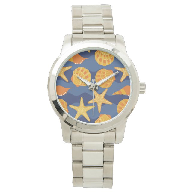 Blå och Orange Seashell Mönster Armbandsur (Framsida)