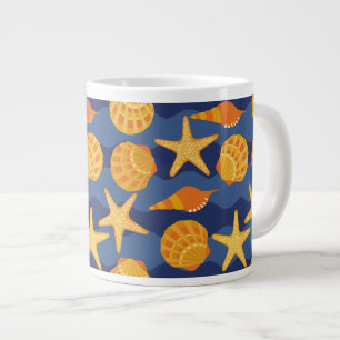 Blå och Orange Seashell Mönster Jumbo Mugg