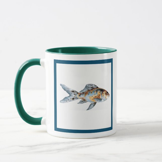 Blå och Orange Shubunkin Goldfish Fine Art Mugg (Vänster)
