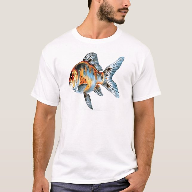 Blå och Orange Shubunkin Goldfish T Shirt (Framsida)