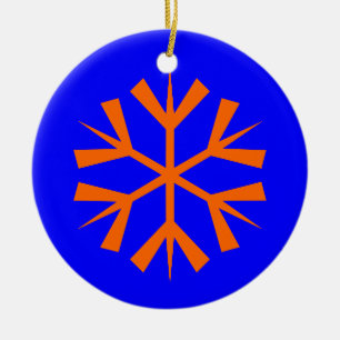 Blå och orange snöflinga julgransprydnad keramik