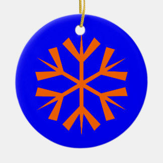 Blå och orange snöflinga julgransprydnad keramik