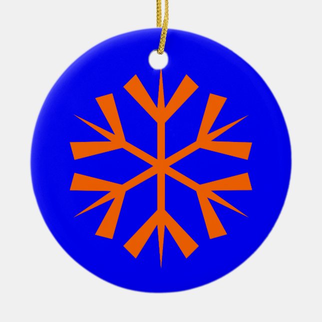Blå och orange snöflinga julgransprydnad keramik (Framsidan)