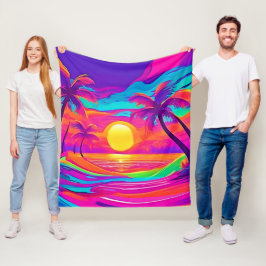 Blå och Orange Solnedgång Fleecefilt