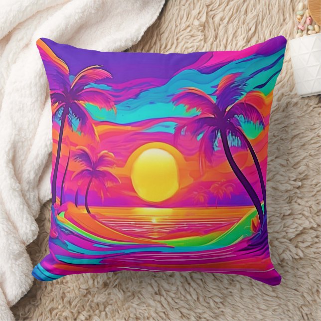 Blå och Orange Solnedgång Kudde (Filt)