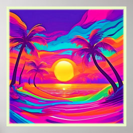 Blå och Orange Solnedgång Poster