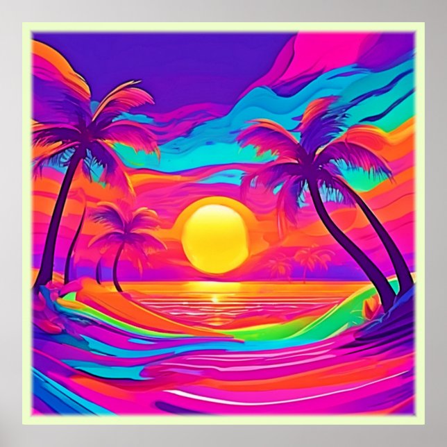 Blå och Orange Solnedgång Poster (Framsidan)