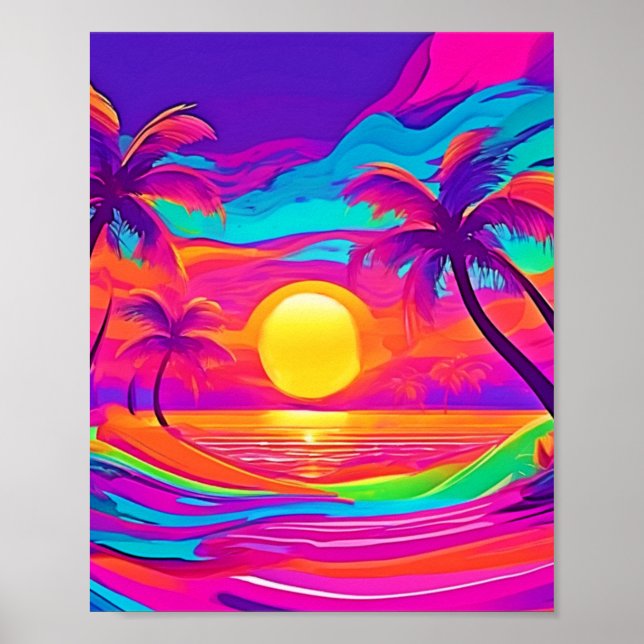Blå och Orange Solnedgång Poster (Framsidan)