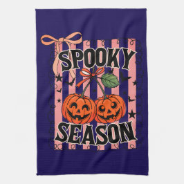 Blå och Orange Spooky Season Pumpkins Kökshandduk