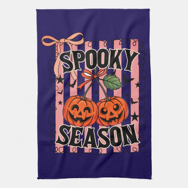 Blå och Orange Spooky Season Pumpkins Kökshandduk (Vertikal)
