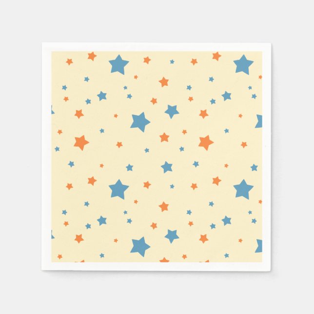 Blå och orange stjärnmönster Elegant stjärnhimmel Pappersservett (Framsidan)