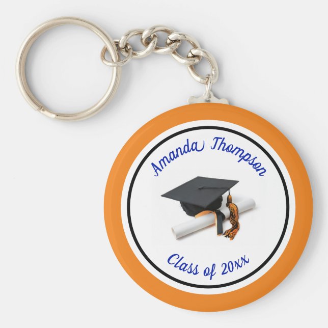 Blå och Orange Studentmössa och Tassel Nyckelring (Framsidan)