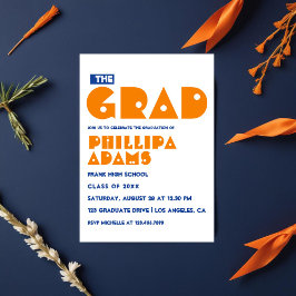 Blå och Orange Typografi Examenfest Inbjudningar