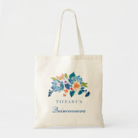 Blå och persika Blommigt Quinceanera Tote Bag
