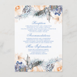 Blå och persikafärgad blomsterbröllopsinformation  tilläggskort