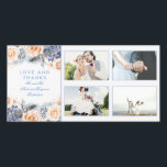 Blå och persiko-Blommigten Bröllop Tack<br><div class="desc">Peach och blåa blommor elegant,  vattenfärgskort bröllop</div>