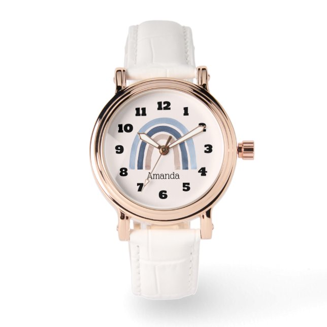 Blå och persiko-regnbåge Boho Design Armbandsur (Framsida)