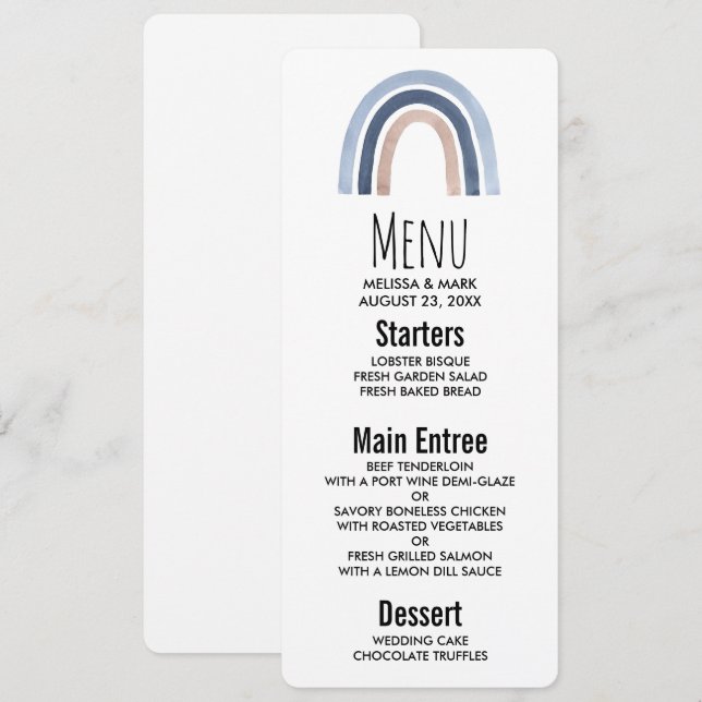 Blå och persiko-regnbåge Boho Design Inbjudningar (Fram/baksida)