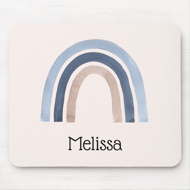 Blå och persiko-regnbåge Boho Design Musmatta (Framsidan)