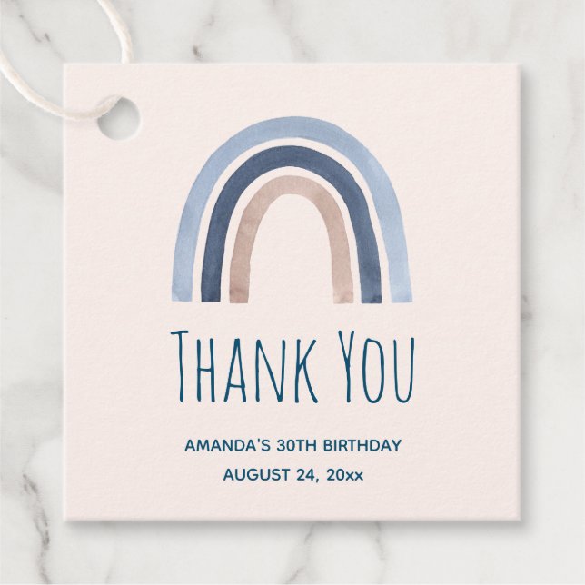 Blå och persiko-regnbåge Boho Design Tack Gåvor Etiketter (Framsida)
