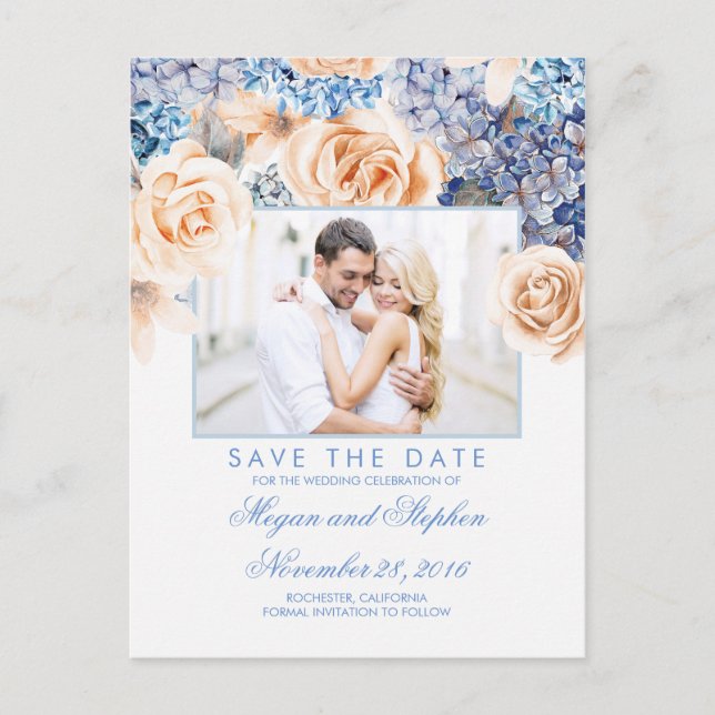 Blå och persikofärgad Blommigt Vattenfärger Spara  Meddelande Vykort (Framsida)