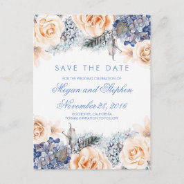 Blå och persikofärgade blommor Vattenfärg Spara da Meddelande Vykort