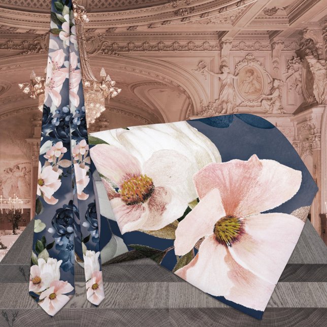 Blå och  ponnyer och lilies Bröllop Slips (Skapare uppladdad)