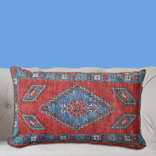Blå och Ro Antique Turkisk orientalisk Matta desig Lumbarkudde (Skapare uppladdad)