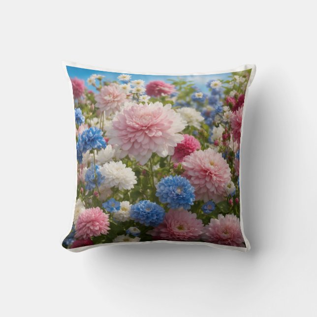 Blå och Ro blomma Kudde (Framsida)