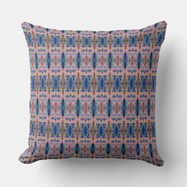 Blå och Ro Rosa Mönster Pillow Kudde (Framsida)