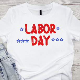 Blå och röd arbetsdag t shirt