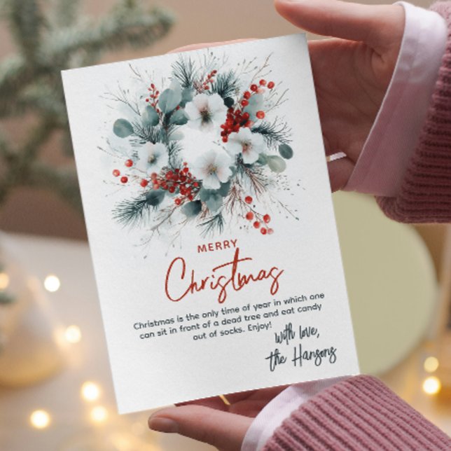 Blå och röd Blommigt Bouquet Anpassningsbar jul Julkort (Skapare uppladdad)