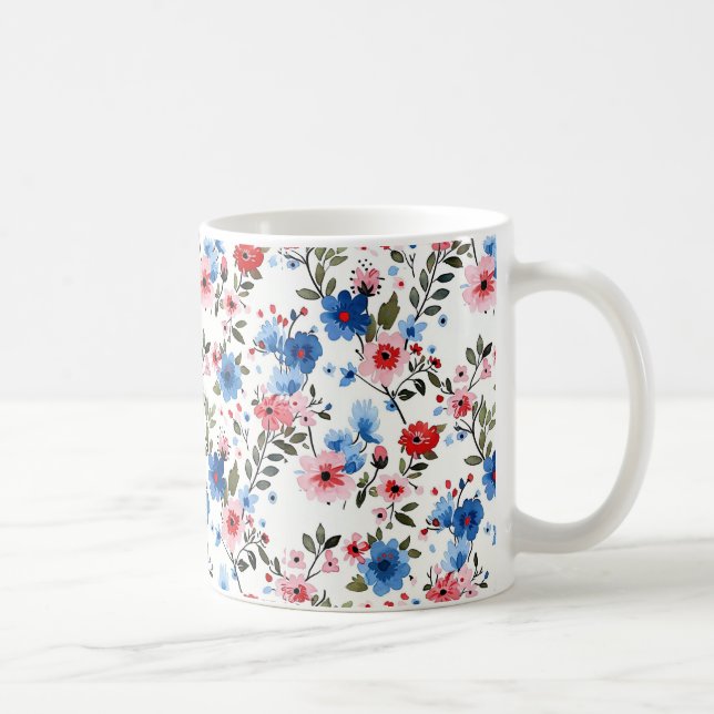 Blå och röd Blommigt Kaffemugg (Höger)