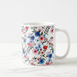 Blå och röd blomstermönster  kaffemugg