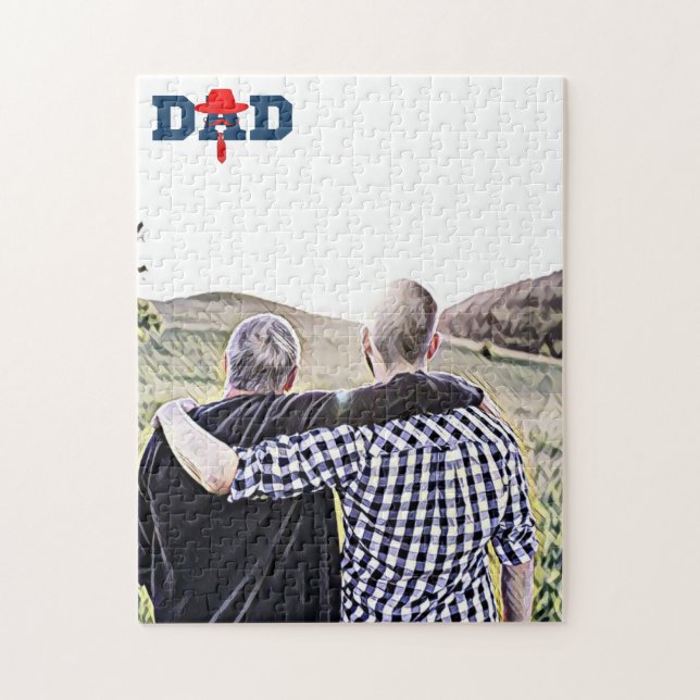 Blå och röd design för bästa pappa någonsin pussel (Vertikal)