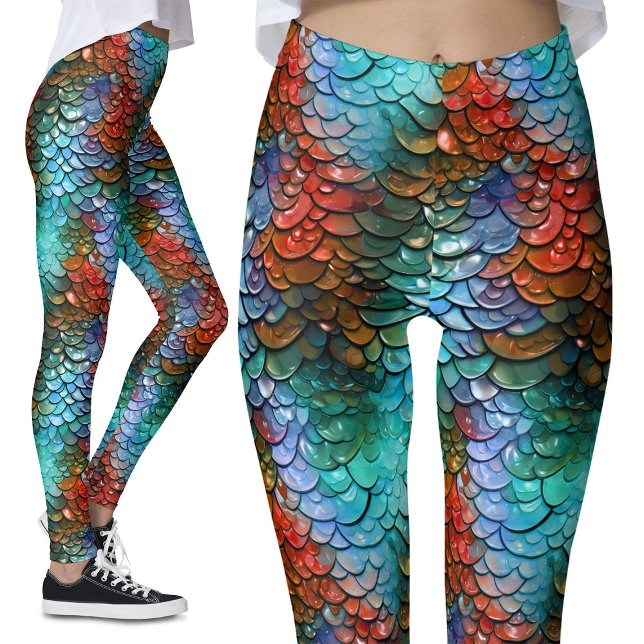 Blå och röd Fantasy Dragon Costume Leggings (Skapare uppladdad)