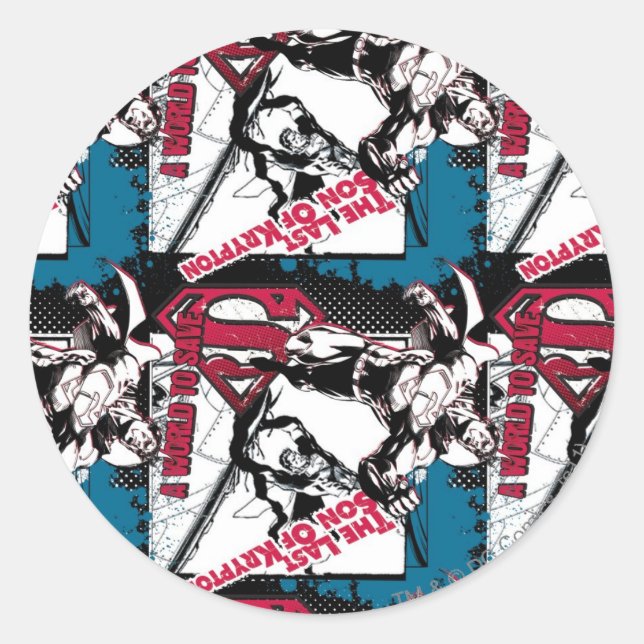 Blå och röd färg runt klistermärke (Framsida)