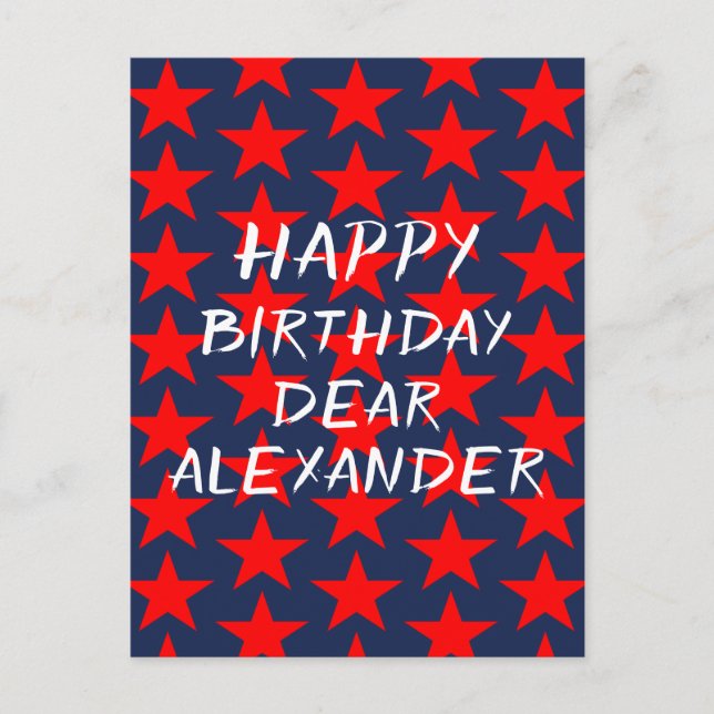 Blå och röd glad födelsedag  vykort (Framsida)